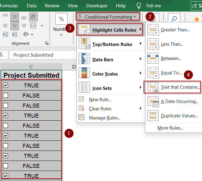 Conditional Formatting Using Text That Contains Feature