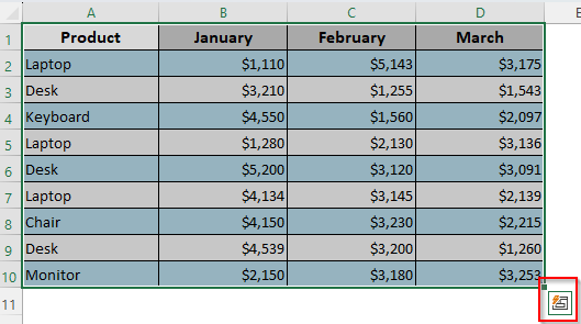Insert Total Row with Quick Analysis Tool