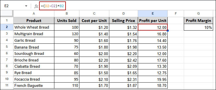 Sensitivity Analysis in Google Sheets