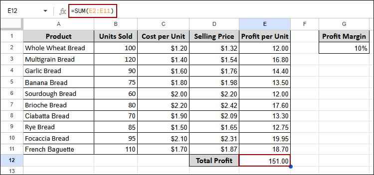 Sensitivity Analysis in Google Sheets