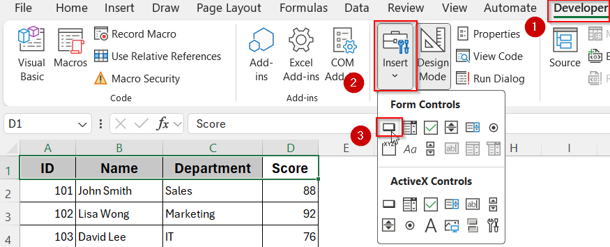 Insert a Form Control Button to Open Assign Macro Popup