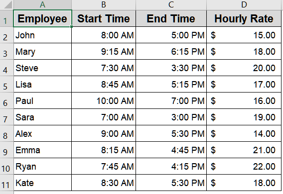 Basic Subtraction in Excel to Calculate Hours and Minutes Worked