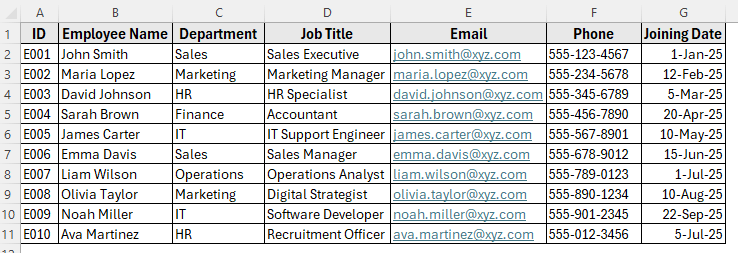 Steps to Create an Employee Database in Excel