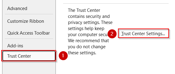 Enable Macros in Trust Center