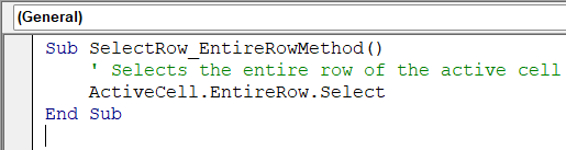 Select Entire Row of Active Cell Using ActiveCell.EntireRow.Select Statement