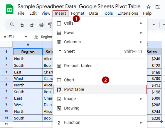 Creating a Pivot Table in Google Sheets