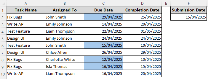 Compare Dates in Different Columns