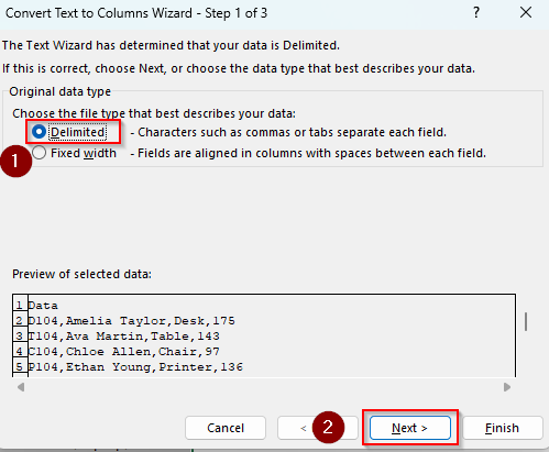 Convert Existing Text Data into Table with the Text to Columns Wizard