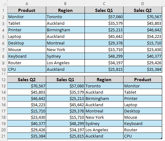 Rearrange Table Structure at a 180° Angle