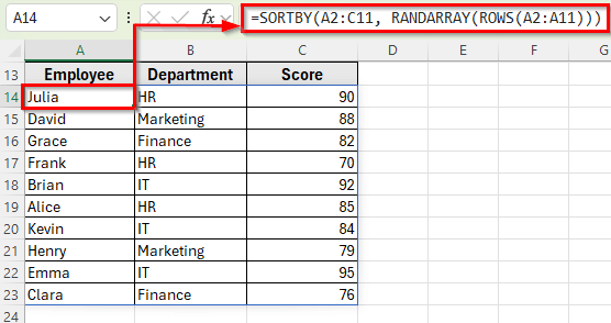 Shuffle Data with SORTBY, RANDARRAY, and ROWS Formula in Excel