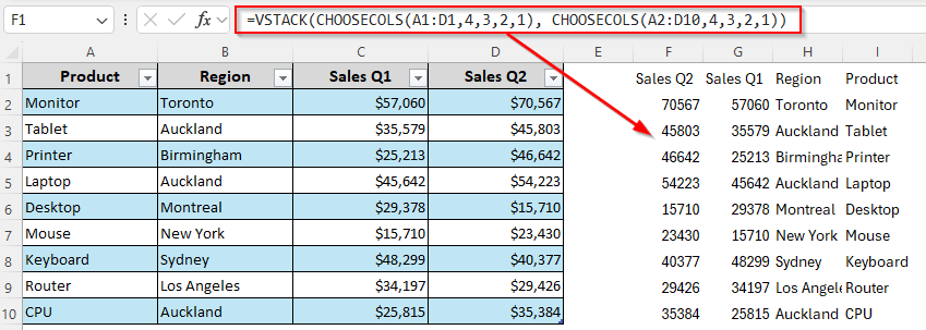 Rearrange Table Structure at a 180° Angle Using a Formula
