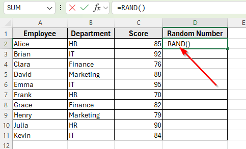 Apply RAND and SORT Functions Together for Random Sort