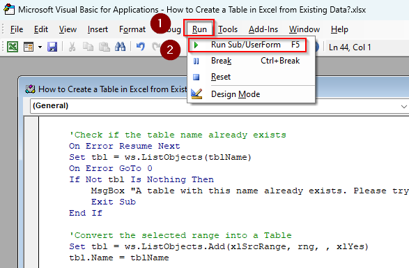Customize VBA Macro to Make a Table from Existing Data