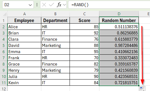 Apply RAND and SORT Functions Together for Random Sort