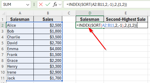 Use INDEX and SORT to Auto Extract a Specific Ranked Value