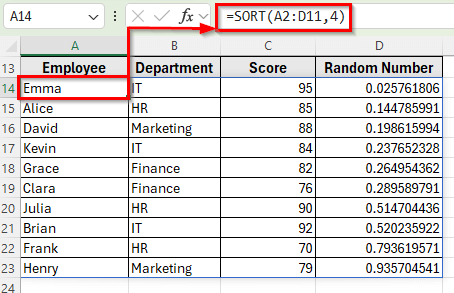 Apply RAND and SORT Functions Together for Random Sort