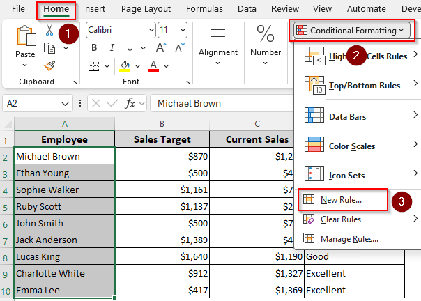 Format Based on Numerical Values in Another Column (Equal, Greater Than, and Less Than)