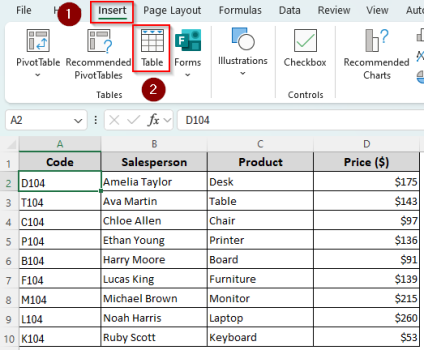 How to Create a Table in Excel from Existing Data - Excel Insider