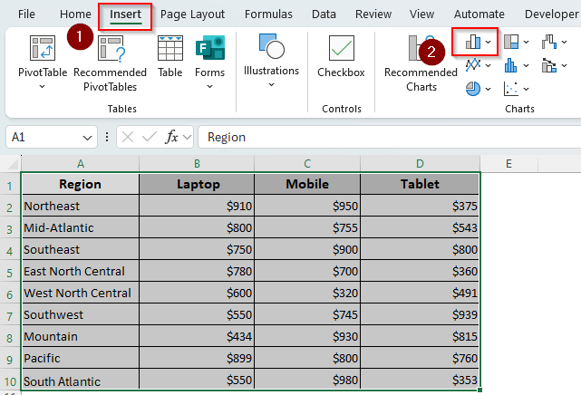 Create a 2-D/3-D Clustered Bar Graph