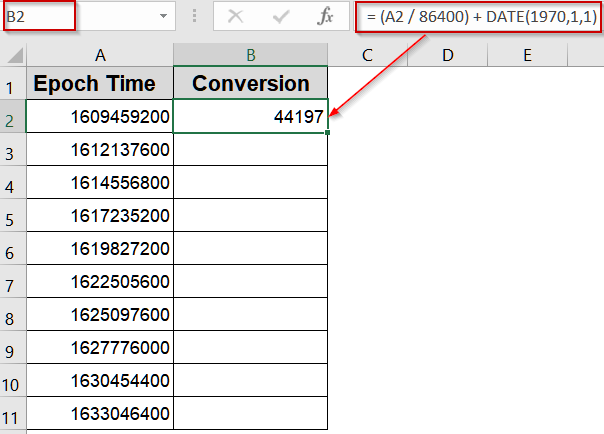 Converting Unix Seconds to an Excel Date Using Division and DATE Function