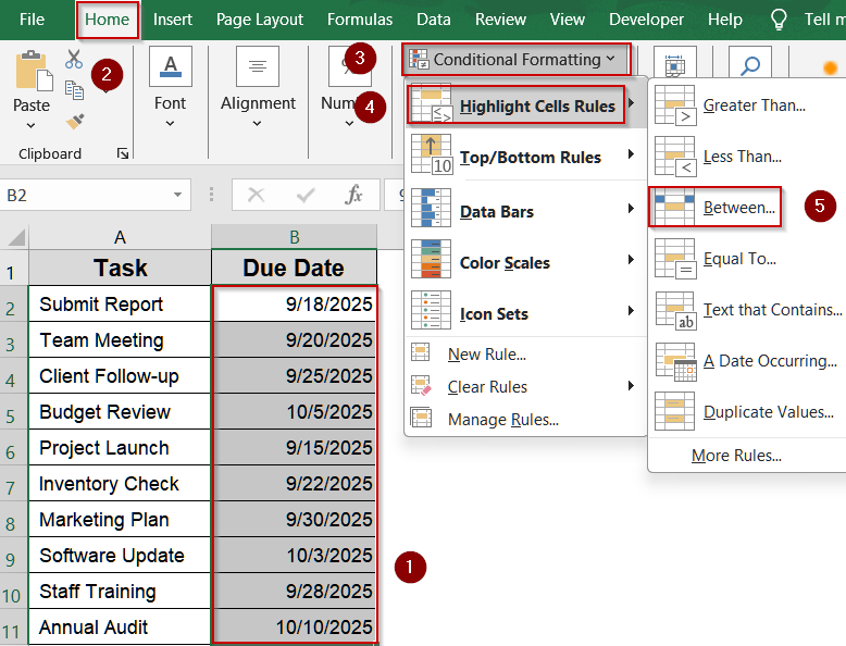 Highlight Dates Within a 30-Day Range Using Conditional Formatting
