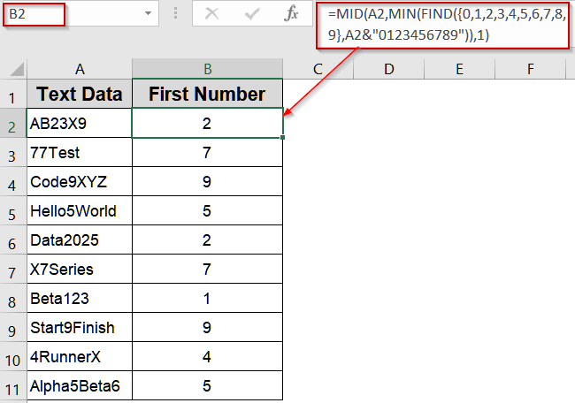 Extract the First Number Using the MID Function