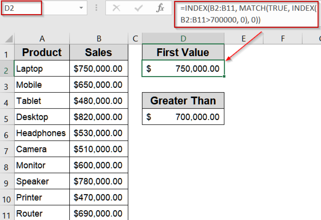 How to Find the First Value Greater Than a Number in Excel - Excel Insider