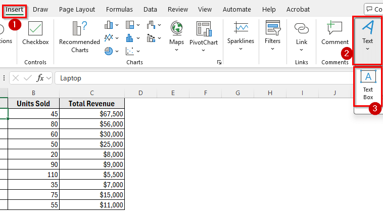 Using the Insert Tab to Create a Floating Text Box in Excel