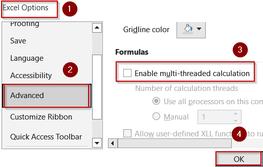 Disable Multi-Threaded Calculation from Excel Options
