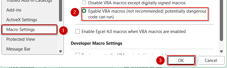 Enable Macros in Trust Center