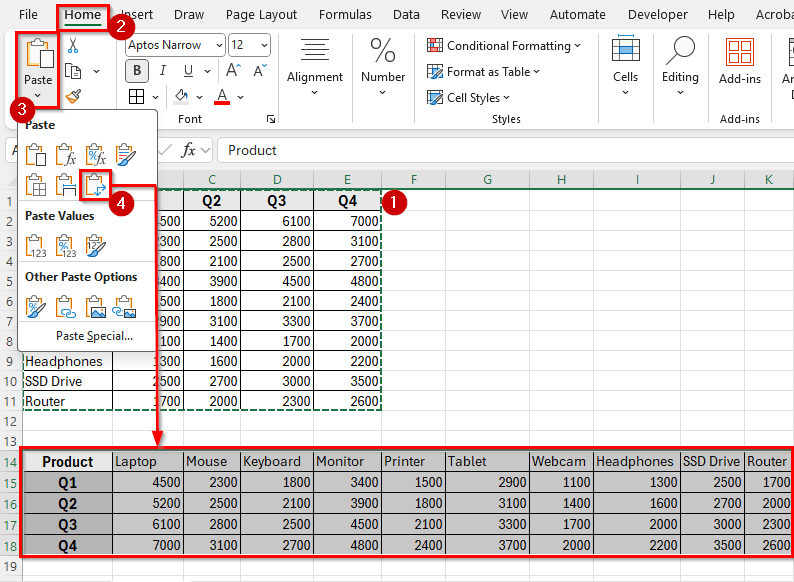 Using Copy Paste Special to Transpose a Reference and Autofill in Excel
