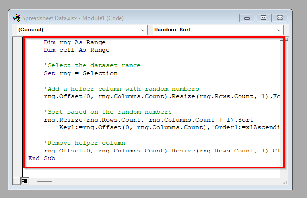 Apply VBA for Random Sorting in Excel