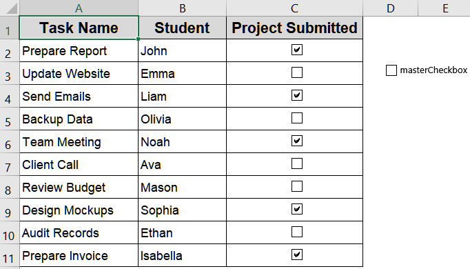 Steps to Check or Uncheck All Checkboxes With a Single Checkbox in Excel