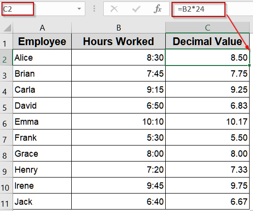 Multiply Time by 24 to Get Decimal Hours