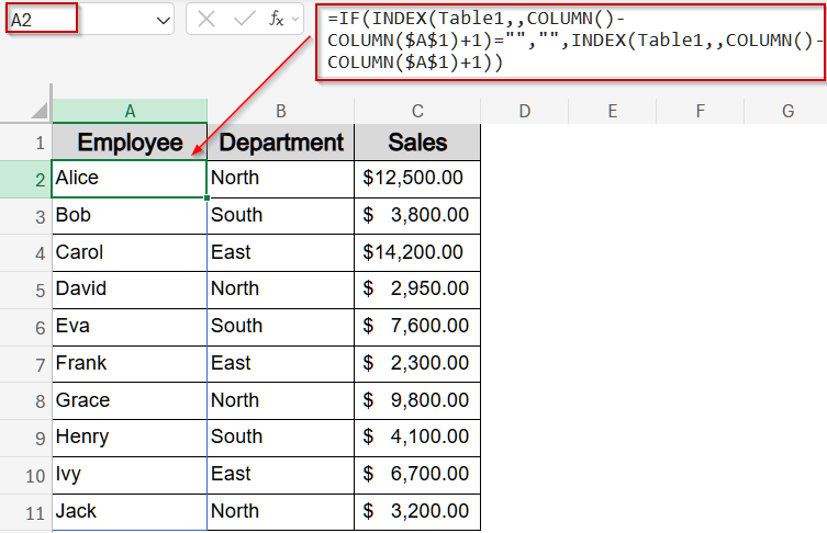 Apply Conditional Formula to Mirror an Entire Table