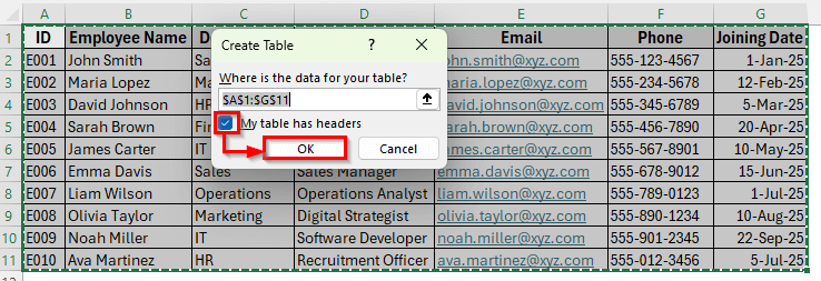 Steps to Create an Employee Database in Excel