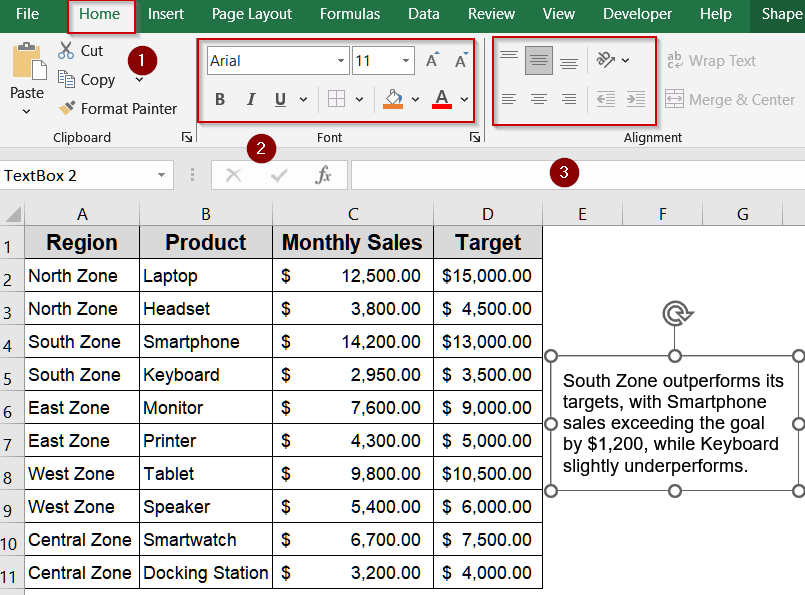 Steps to Format a Text Box in Excel