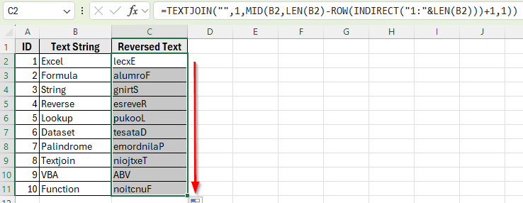 Reverse a Text String with MID and LEN Functions in Excel