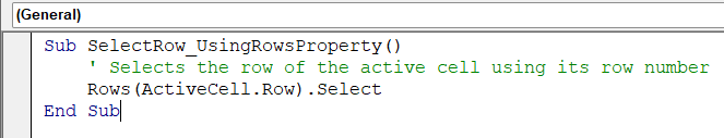 Highlight Active Cell’s Entire Row Using Rows(ActiveCell.Row).Select Statement