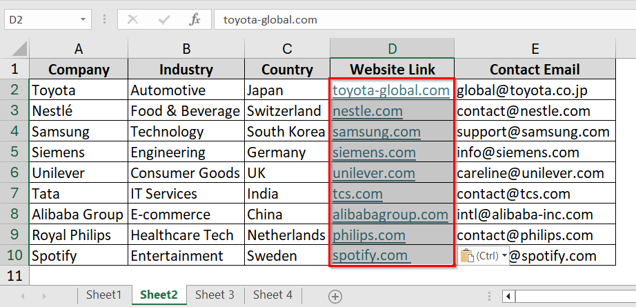Using Keyboard Shortcut to Copy Hyperlink in Excel