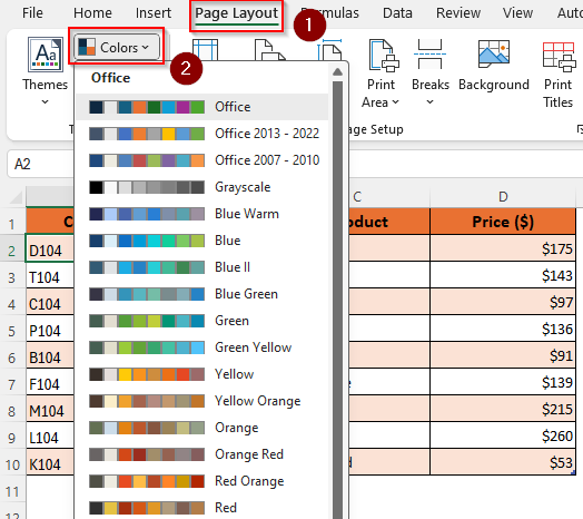 Changing Colors of a Table Using the Table Design Tab