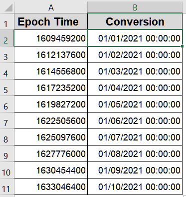 Converting Unix Seconds to an Excel Date Using Division and DATE Function