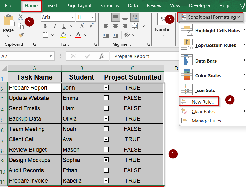Applying Conditional Formatting Using Linked Cells