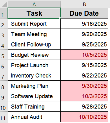 Highlight Dates Within a 30-Day Range Using Conditional Formatting