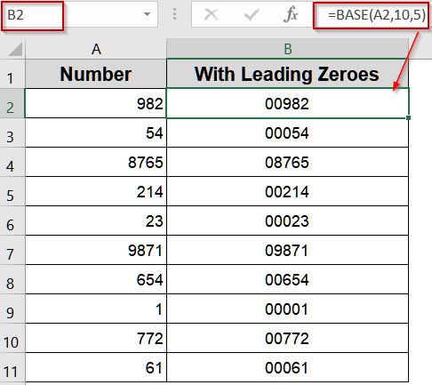 Insert the BASE Function for Fixed-Length Numbers