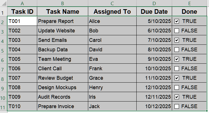 Highlight Rows Using Conditional Formatting with Checkboxes