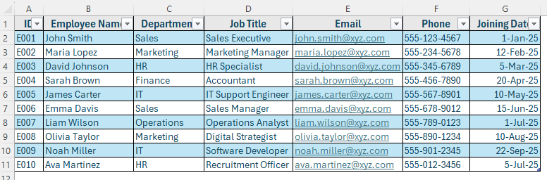 Steps to Create an Employee Database in Excel