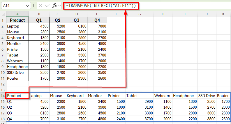 Combining INDIRECT and TRANSPOSE Functions for Autofill-Friendly References