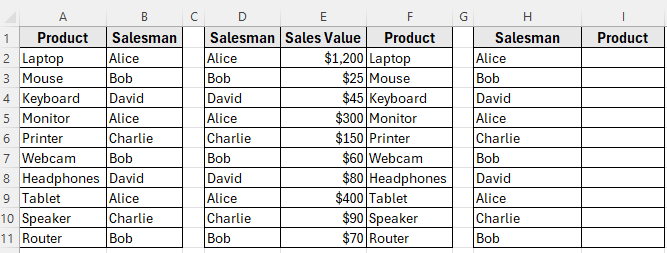 Nested VLOOKUP to Return Product by Salesman