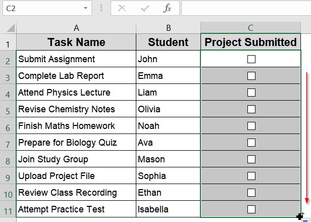 Use Copy-Paste or Fill Handle to Duplicate Checkboxes